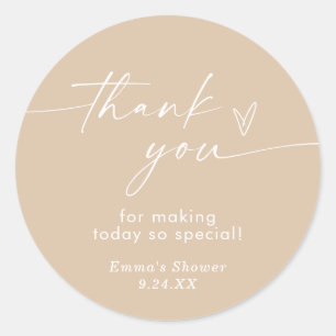 Boho Beige Minimalistische Dankjewelsticker Ronde Sticker