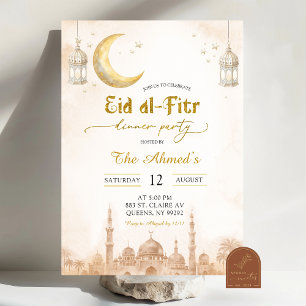 Boho Beige Minimalistische Moskee Ramadan Eid al-F Kaart