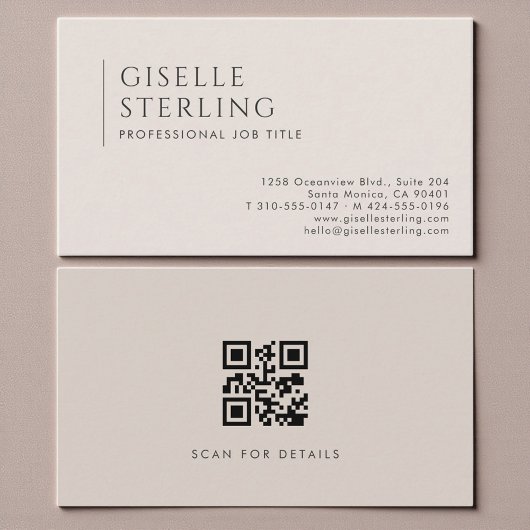 Boho Beige Minimalistische Professionele QR-code Visitekaartje