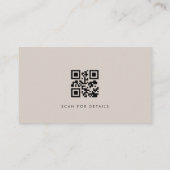 Boho Beige Minimalistische Professionele QR-code Visitekaartje (Achterkant)