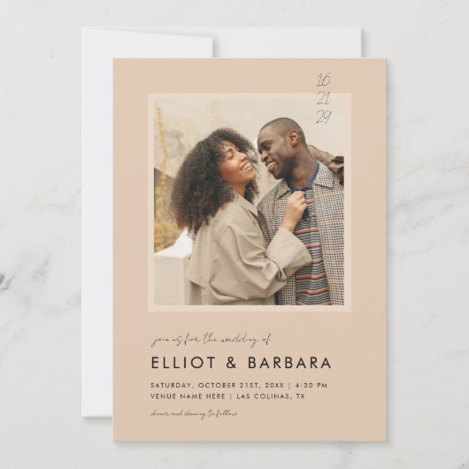 Boho Beige Modern Script 2 Foto QR Code Bruiloft Kaart (Voorkant)