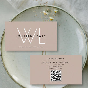 Boho Beige Monogram Moderne Minimalistische QR-cod Visitekaartje