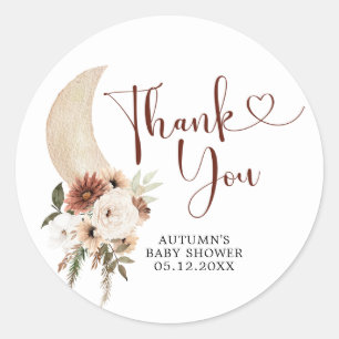 Boho Beige Moon Baby shower Dank u Sticker