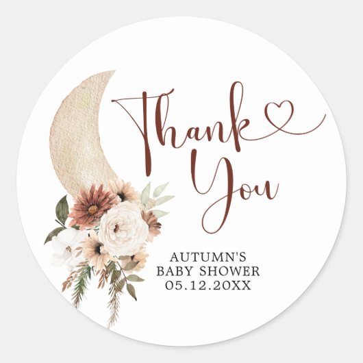 Boho Beige Moon Baby shower Dank u Sticker (Voorkant)