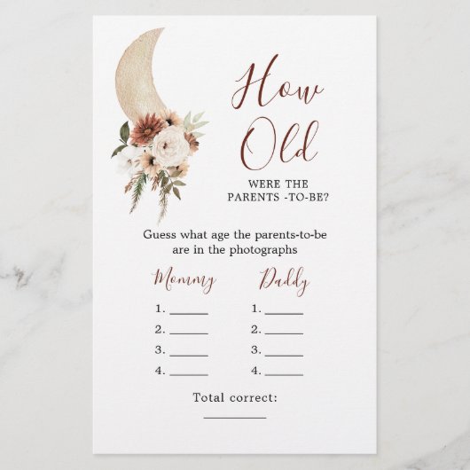 Boho Beige Moon Baby shower Hoe Oude Ouderen (Voorkant)