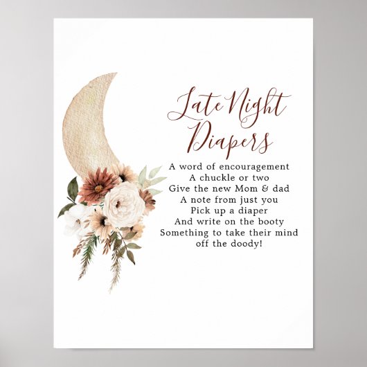 Boho beige Moon Baby shower laat 's nachts Poster (Voorkant)