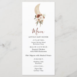 Boho Beige Moon Baby shower Menu Sign.