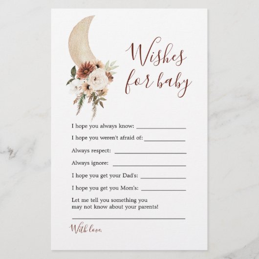 Boho beige Moon Baby shower wenst Baby (Voorkant)