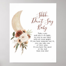 Boho Beige Moon Baby shower Zeg geen Baby Poster