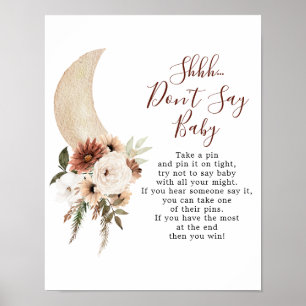 Boho Beige Moon Baby shower Zeg geen Baby Poster