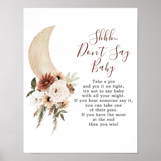 Boho Beige Moon Baby shower Zeg geen Baby Poster (Voorkant)