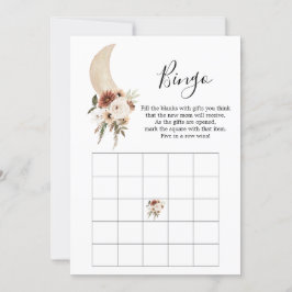 Boho Beige Moon Floral Baby shower Bingo Game Kaart
