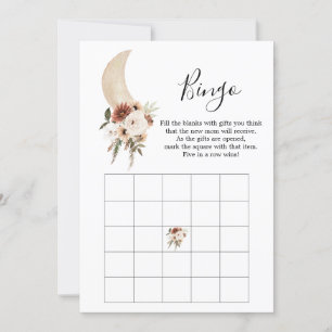 Boho Beige Moon Floral Baby shower Bingo Game Kaart