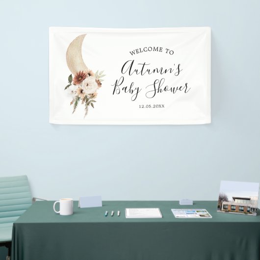 Boho Beige Moon Floral Baby shower Large Banner (Beurs)