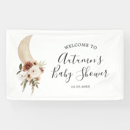 Boho Beige Moon Floral Baby shower Large Banner