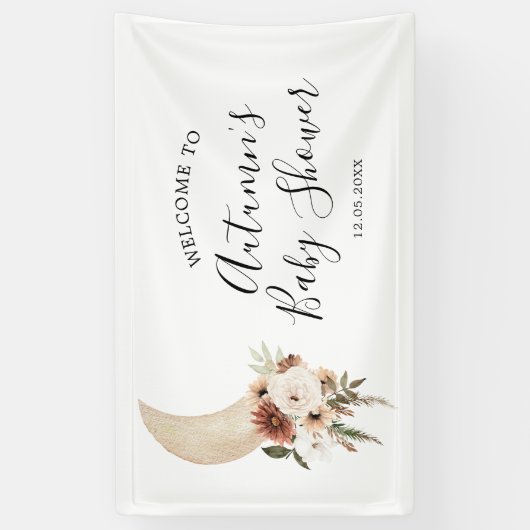Boho Beige Moon Floral Baby shower Large Banner (Verticaal)