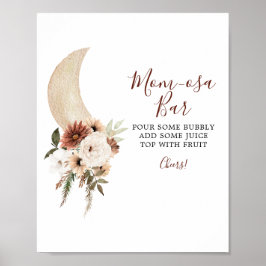 Boho Beige Moon Floral Baby shower Mam-osa Bar Poster