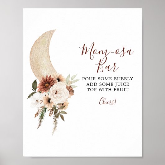 Boho Beige Moon Floral Baby shower Mam-osa Bar Poster (Voorkant)