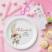 Boho Beige Moon Floral Baby shower Paper Bord (Feest)