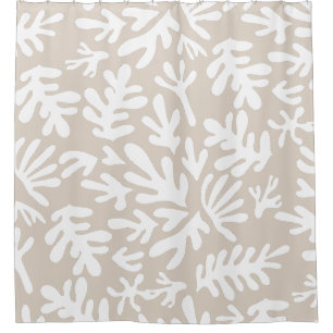 Boho Beige Neutrale Botanische Vorm Patroon Douchegordijn