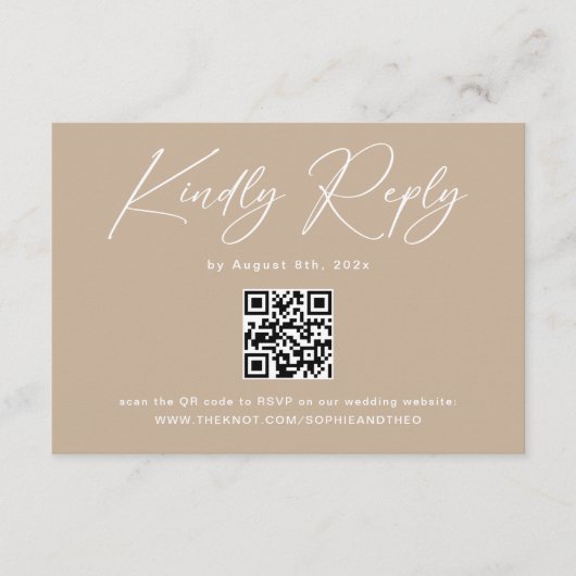 Boho Beige Neutrale Bruiloft RSVP QR Code Informatiekaartje (Voorkant)