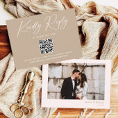 Boho Beige Neutrale Bruiloft RSVP QR Code Informatiekaartje