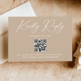 Boho Beige Neutrale Bruiloft RSVP QR Code Informatiekaartje