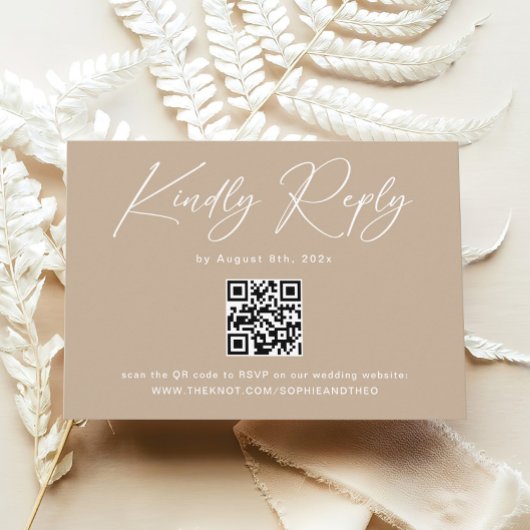 Boho Beige Neutrale Bruiloft RSVP QR Code Informatiekaartje