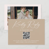 Boho Beige Neutrale Trouw-RSVP-Qr-code Informatiekaartje (Voorkant / Achterkant)