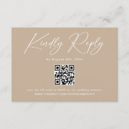 Boho Beige Neutrale Trouw-RSVP-Qr-code Informatiekaartje