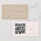 Boho Beige Neutrale Trouwdetails Qr Code Informatiekaartje (Voorkant / Achterkant)