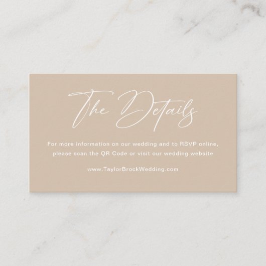 Boho Beige Neutrale Trouwdetails Qr Code Informatiekaartje (Voorkant)