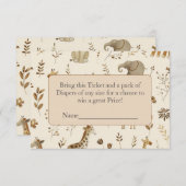 Boho Beige Oerwoud Dieren Luier Raffle Informatiekaartje (Voorkant / Achterkant)
