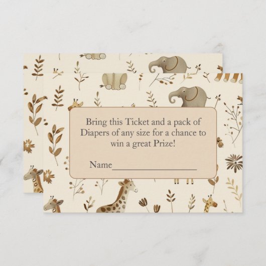 Boho Beige Oerwoud Dieren Luier Raffle Informatiekaartje (Voorkant / Achterkant)