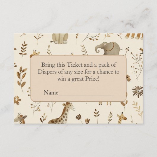 Boho Beige Oerwoud Dieren Luier Raffle Informatiekaartje (Voorkant)