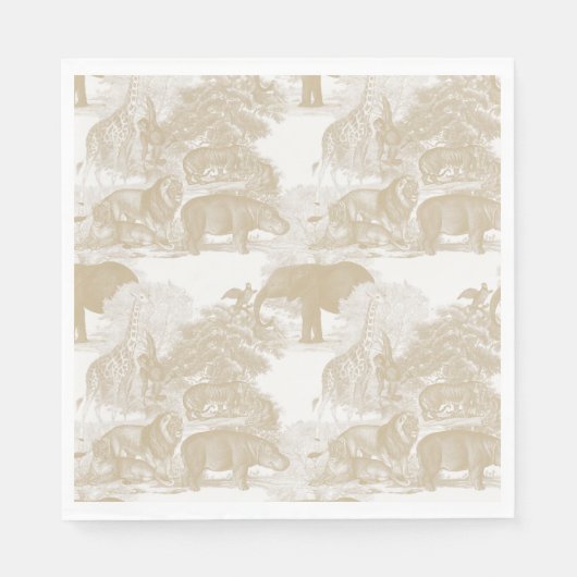 Boho Beige Oerwoud Dieren Safari Chinoiserie Servet (Voorkant)