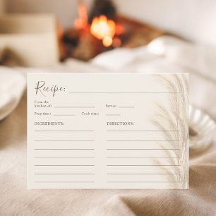 Boho beige pampagras waterverf bruidsrecept  kaart