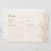 Boho beige pampagras waterverf bruidsrecept kaart (Voorkant)