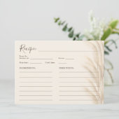 Boho beige pampagras waterverf bruidsrecept kaart (Staand voorkant)