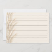 Boho beige pampagras waterverf bruidsrecept kaart (Achterkant)