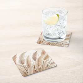 Boho Beige Pampas Gras Bruiloft Kartonnen Onderzetters