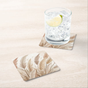 Boho Beige Pampas Gras Bruiloft Kartonnen Onderzetters