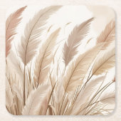 Boho Beige Pampas Gras Bruiloft Kartonnen Onderzetters (Voorkant)