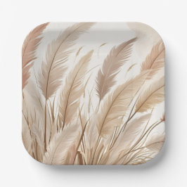 Boho Beige Pampas Gras Bruiloft Papieren Bordje