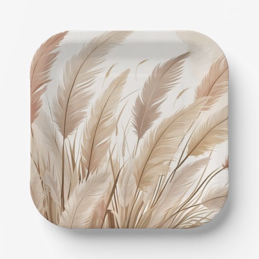 Boho Beige Pampas Gras Bruiloft Papieren Bordje (Voorkant)