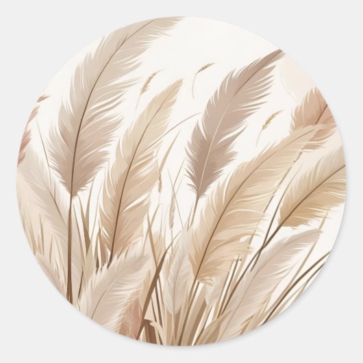 Boho Beige Pampas Gras Bruiloft Ronde Sticker (Voorkant)