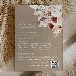Boho Beige Pampas Gras Trouwkaart Inlegvel Notitiekaartje