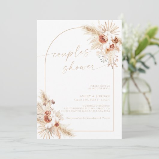 Boho Beige Pampas Grass Couples Shower Kaart (Staand voorkant)