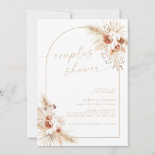Boho Beige Pampas Grass Couples Shower Kaart