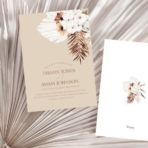 Boho Beige Pampas Grass Orchidee Wedding Kaart